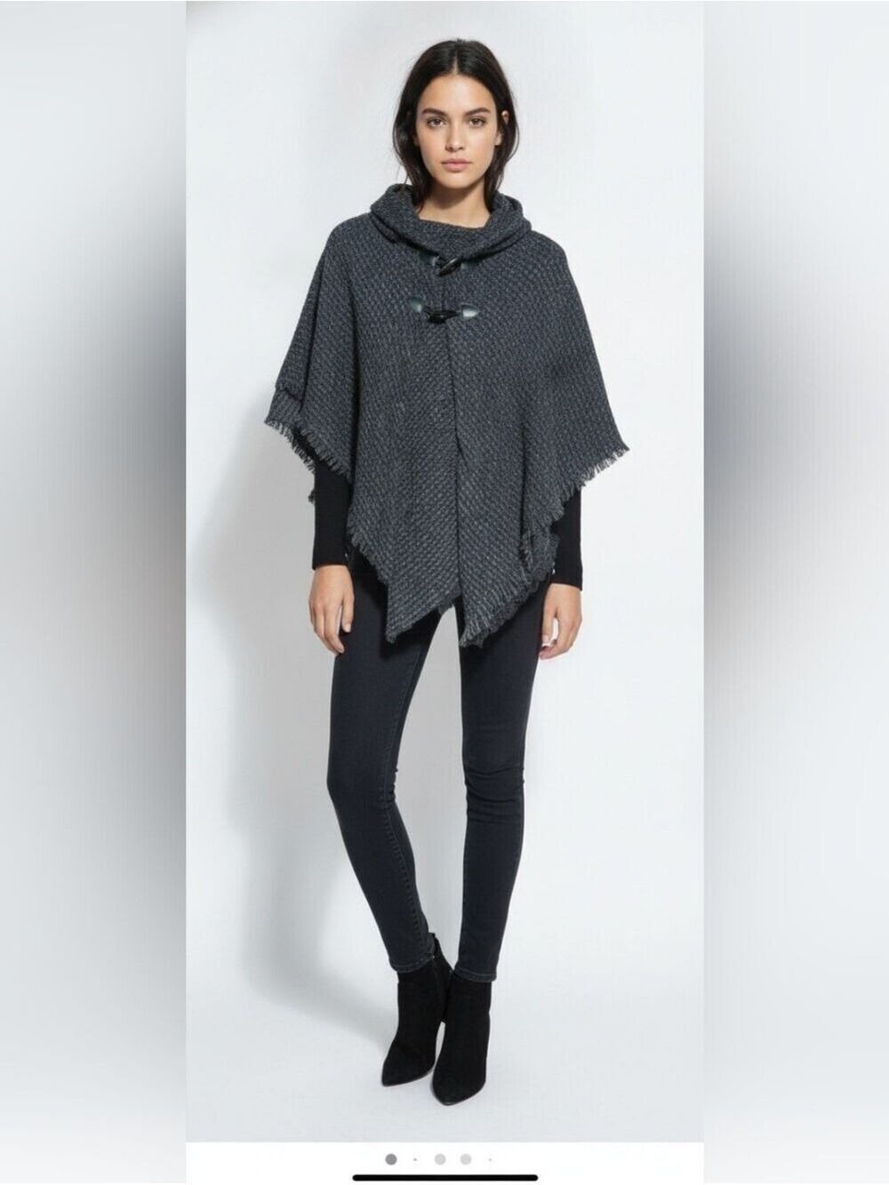 Black and Gray Poncho 2 Closures on Chest Polyester One Size Fits Most
